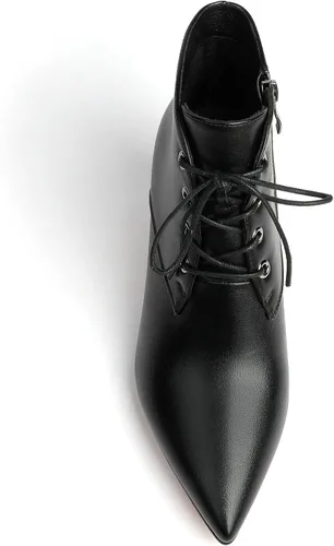 Miniatura 4 de Eldof Botines de tacón bajo para mujer, con puntera puntiaguda, 2.3 pulgadas, con cordones, cómodas botas para caminar