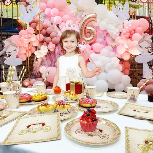 Miniatura 7 de AIBIIN 112 PCS Platos de Fiesta de Princesa, Decoraciones de Cumpleaños de Princesa, Juego de Vajilla de Fiesta de Princesa de Érase Una Vez