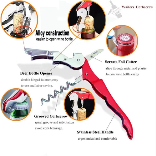 Miniatura 2 de Juego de sacacorchos para camareros profesionales, llave de vino con bisagras de acero inoxidable resistente para camareros de restaurantes, Rojo 4