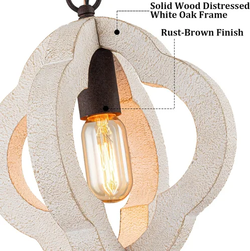 Miniatura 4 de Luces colgantes modernas de madera de granja de 9.84 pulgadas, orbe de isla de cocina, roble blanco envejecido, lámpara colgante de techo rústica