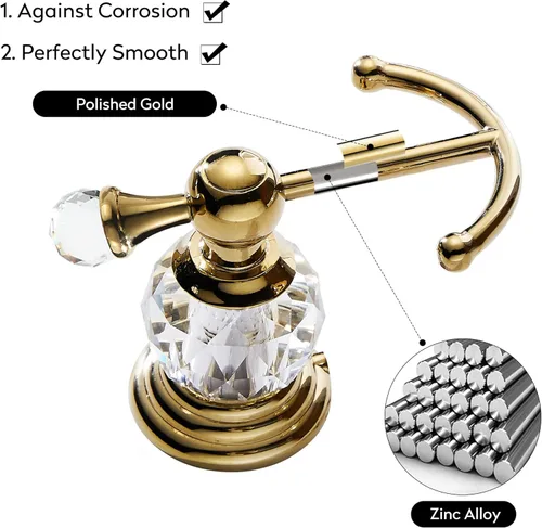 Miniatura 9 de WINCASE Toallero de cristal doble,Gancho de toalla dorado,Toallero de 24 pulgadas para baño montado en la pared