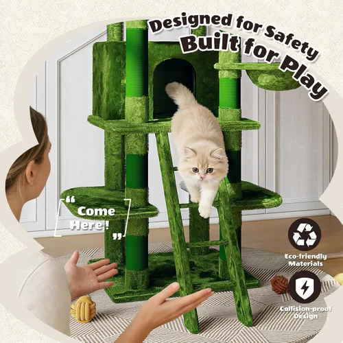 Miniatura 7 de Árbol de gato de 71 pulgadas de alto para gatos grandes, torre de gato resistente de varios niveles con postes rascadores de sisal y condominio