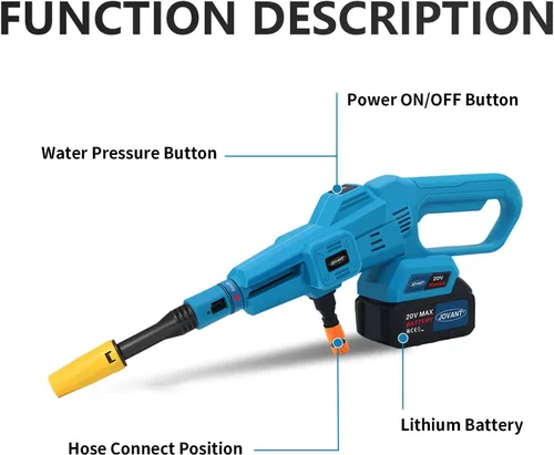 Miniatura 4 de Lavadora a presión inalámbrica, limpiador eléctrico portátil, agua de alta presión de 750 PSI, 3 velocidades, boquilla 6 en 1 lavadora a presión
