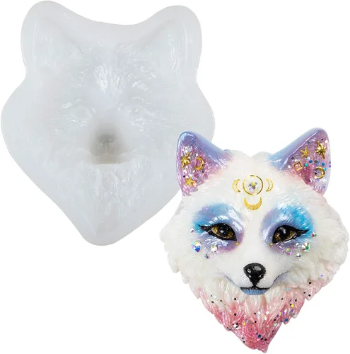 Molde de silicona de resina epoxi con cara de zorro para espiritual, tótem animal, cabujón, collar, colgante, joyería, jabón de arcilla polimérica,