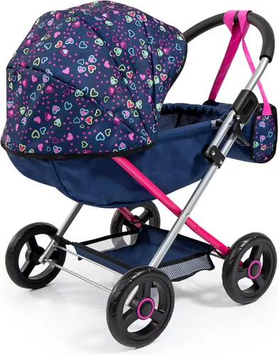 Miniatura 4 de Bayer Juego de cochecito y accesorios para cochecito de muñeca, muñeca de 18 pulgadas, azul, corazones rosados, incluye manta y bolsa de hombro