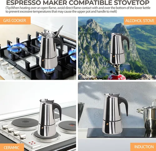 Miniatura 5 de Olla de Moka de 2 Tazas 100ml, Cafetera de Espresso de Acero Inoxidable, Cafetera de Percolador para Estufa, Cafetera Italiana de Estilo Clásico