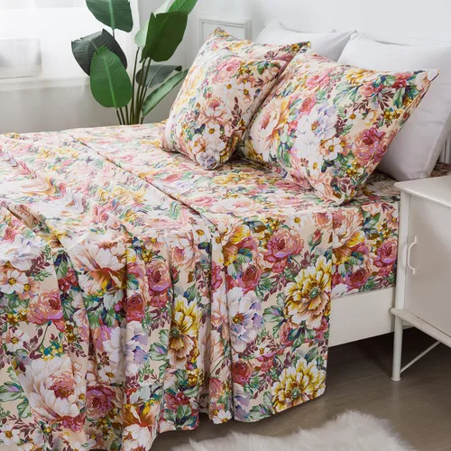 Miniatura 34 de FADFAY Juego de sábanas tamaño King, 100% algodón, elegante ropa de cama de granja con hojas verdes menta y flores blancas, sábana suave