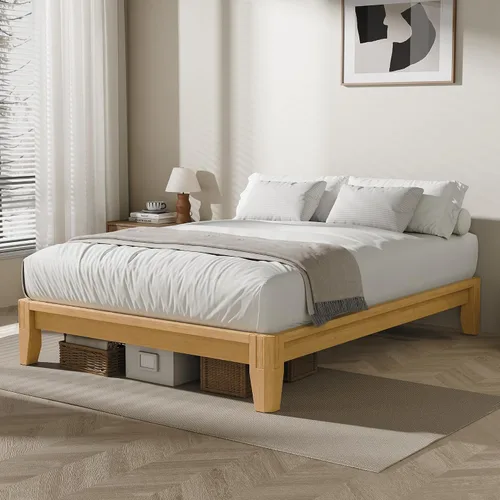 Miniatura 12 de Base de cama de bambú tamaño Queen con colchón de 10 pulgadas, firmeza híbrida media, marco de cama y juego de colchón de carpintería japonesa