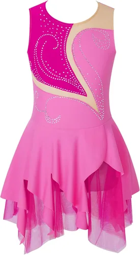 YiZYiF Vestido de patinaje sobre hielo sin mangas con diamantes de imitación para niñas y niñas, vestido de baile de patinaje sobre ruedas, disfraz