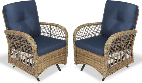 Miniatura 15 de VIVIJASON Silla mecedora de mimbre para exteriores, 2 piezas, sillas mecedoras de ratán para patio con cojines y marco de acero, muebles de mimbre
