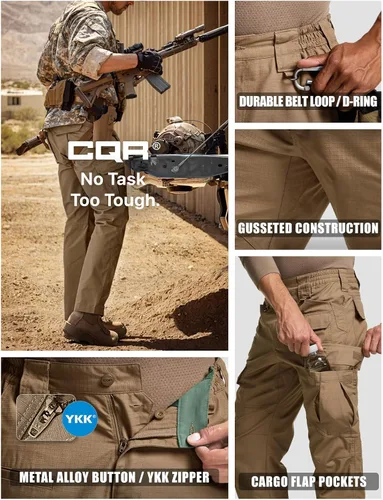 Miniatura 8 de CQR - Pantalones tácticos tipo cargo para hombre, tejido anti-rasgaduras, resistentes al agua, ligeros, para uso diario, trabajo, senderismo