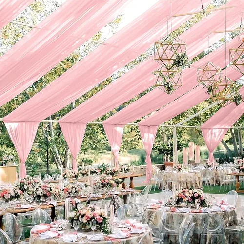 Miniatura 30 de 6 paneles de cortinas blancas para techo de boda, cortinas de techo de 5 x 10 pies, cortinas de tela transparente para arco de boda, cortinas