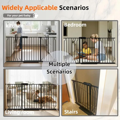 Miniatura 9 de Puerta para bebé extra ancha con puerta, 52.76 ~ 62.2 pulgadas de ancho, montada a presión, sin taladro, puerta de metal con cierre automático