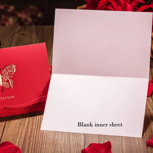 Miniatura 4 de Hosmsua 50 tarjetas de invitaciones de flora de encaje cortado con láser rojo con mariposa dorada y sobres para despedida de soltera, boda