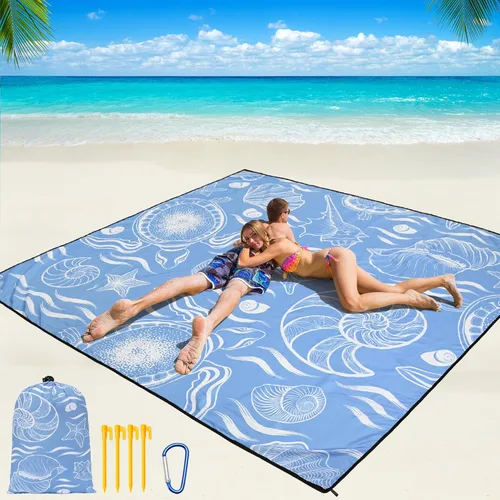 Miniatura 21 de WIWIGO Manta de playa impermeable a prueba de arena tapete de playa 79" X 83"/10'x9' para 2-8 adultos, de secado rápido, tapete de picnic al aire