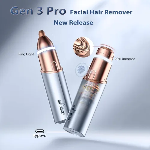 Miniatura 2 de Depilación facial para mujeres, recortadora de cejas facial, afeitadora facial 2 en 1, afeitadora facial sin dolor para labios, mentón, vello facial