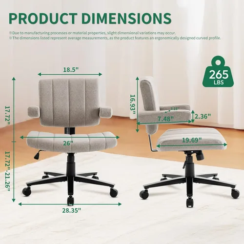 Miniatura 3 de Vigosit Silla de oficina ergonómica cruzada – Silla de escritorio ajustable con reposabrazos anchos, tela antiagarre, capacidad de 265 libras (gris)