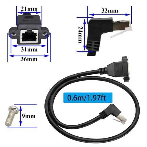 Miniatura 3 de Cable de extensión de red LAN RJ45 en ángulo descendente de 90° Cat6 RJ45 de 90 grados macho a hembra blindado para red Ethernet Cable de extensión