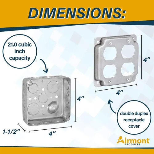 Miniatura 6 de Kit de caja de tomacorrientes, incluye caja eléctrica de metal estirado de 4 x 4 pulgadas, 2 receptáculos dúplex de 20 amperios resistentes a