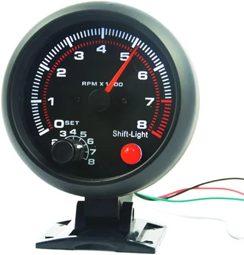 Miniatura 2 de Universal 3.75 "12V blanco LED retroiluminado tacómetro medidor con luz roja de cambio para coche de gasolina auto, 0-8000 RPM