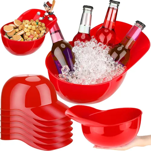 Miniatura 7 de Tanlade Casco de béisbol de plástico grande de 72 onzas, cuencos de béisbol, cuencos para aperitivos, helado, postre para trabajadores de Rojo