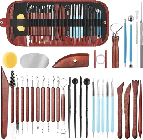 Miniatura 13 de Kit de 48 herramientas de cerámica para esculpir, herramientas de tallado de arcilla, herramientas de cerámica para arcilla polimérica, modelado, 48