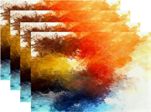 Batmerry Manteles individuales decorativos modernos y brillantes, acuarela artística cepillada abstracta con pincel, pintura con pincel, tejido de