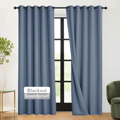 Miniatura 38 de RYB HOME 3 en 1 insonorizadas - oscurecedoras - cortinas de lino con aislamiento, cortinas de ahorro de energía con bloqueo de ruido para Lino blanco