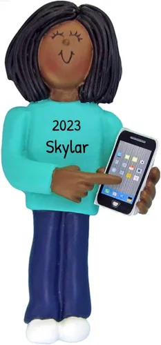 Adorno personalizado para teléfono inteligente 2024 – Adornos de Navidad afroamericanos, regalos únicos, adornos de teléfono celular para árbol de
