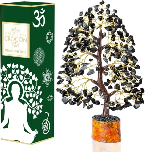 Miniatura 34 de Crocon Árbol de la vida de cristal de cuarzo transparente, chakra para energía positiva, decoración de Feng Shui, árbol bonsái de dinero con piedras