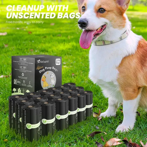 Miniatura 6 de Bolsas compostables certificadas para excremento de perro, 270 bolsas de 18 rollos, bolsas para excrementos para perros hechas de almidón de maíz