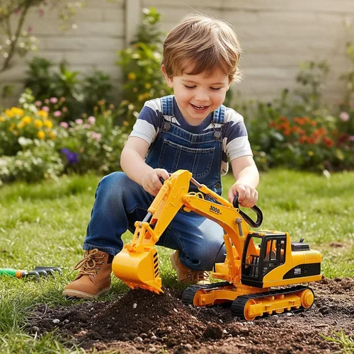 Miniatura 6 de Juguete de excavadora para construcción de tamaño extra grande con brazo pinza de pala, para niños