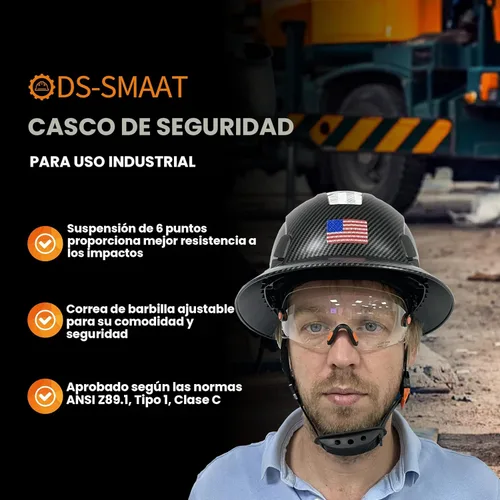 Miniatura 6 de Casco duro de ala completa con visera, casco de seguridad de suspensión de trinquete de 6 puntos, protección superior de impacto para la cabeza