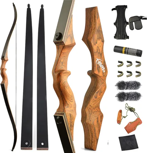 Miniatura 9 de 60” Black Hunter Original Recurve Bow for Adults American Hunting Longbow Archery Bow 20-60lbs Right Handed for Archery Hunting Shooting Practice