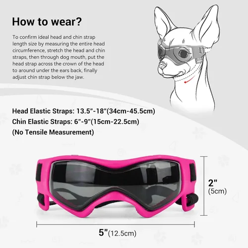 Miniatura 5 de Gafas de sol para perros de raza media, lentes de sol para perros pequeños, gafas de sol anti-UV para protección de ojos de mascotas, correas Rosa