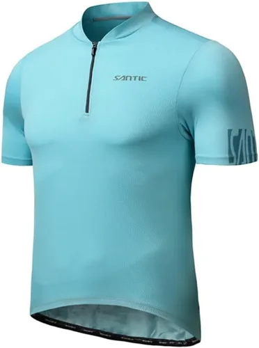 Miniatura 8 de Santic Camiseta de ciclismo para hombre, manga corta, camiseta de ciclismo de carretera, cremallera completa, UPF 50+, MTB con bolsillos