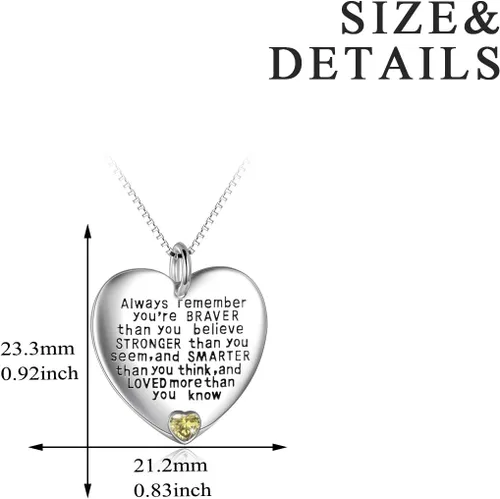 Miniatura 4 de YFN Collar con colgante de plata de ley Always Remember You are Braver Than You Believe Jewelry, Circonia cúbica
