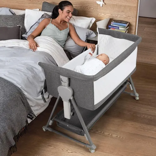 Miniatura 9 de Cowiewie Moisés Junto a la Cama, Moisés para Bebé con 7 Alturas Ajustables, Moisés Junto a la Cama para Bebé con Almacenamiento, Malla Transpirable