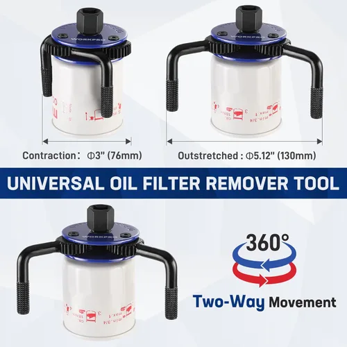 Miniatura 5 de WORKPRO Llave de filtro de aceite magnética ajustable, herramienta de extracción universal de 3 mandíbulas 3"–5" (76–130mm), diseño de bloqueo