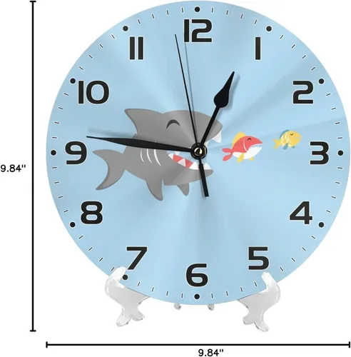 Miniatura 8 de Reloj de pared para niños con diseño de tiburón de dibujos animados, 10 pulgadas, silencioso, sin tictac, fácil de leer, reloj de pared para niños
