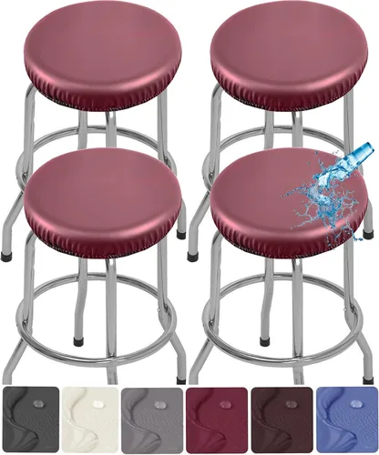 Miniatura 14 de Paquete de 2 fundas para taburetes de bar de poliuretano, impermeables, extraíbles, lavables, color gris, se adapta a taburetes redondos de 13 a 18