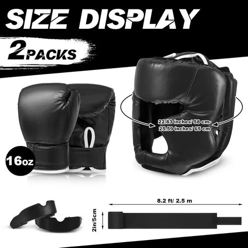 Miniatura 2 de Kanayu Juego de 14 piezas de guantes de boxeo de 16 onzas, casco para la cabeza, envolturas de mano, protectores bucales, equipo de Navidad