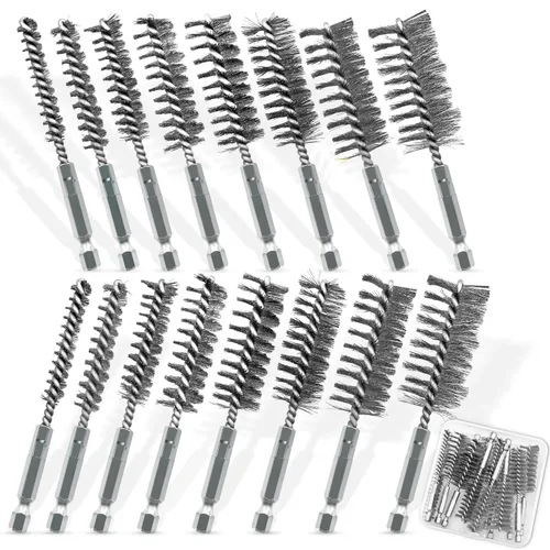 Miniatura 7 de Juego de 16 cepillos de acero inoxidable 304 y latón para taladro de alambre de acero inoxidable 304, vástago hexagonal de 1/4 pulgadas para Varios