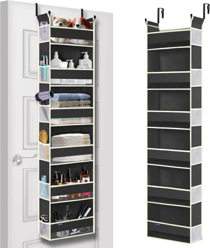 Miniatura 13 de Organizador sobre la puerta, 6 estantes y 12 bolsillos laterales, almacenamiento sobre la puerta para baño, dormitorio, guardería, organizadores