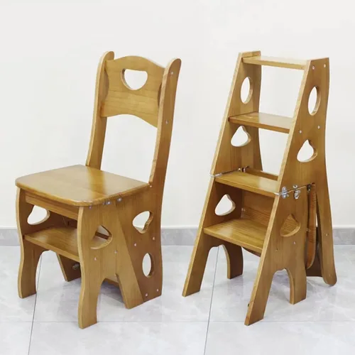 Silla plegable de madera para biblioteca, taburete portátil multifunción de 4 pisos, estante de exhibición para interiores y exteriores (nogal)