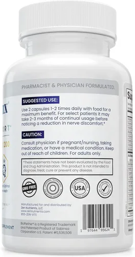 Miniatura 8 de Zen Nutrients NeuraZenX Suplemento de Apoyo Nervioso y Apoyo para Neuropatía Periférica con 1200mg de Ácido Alfa Lipoico (ALA), Benfotiamina