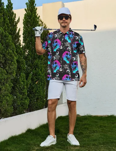 Miniatura 3 de Camisas de golf divertidas para hombre, camisas polo hawaianas de los años 80, camisas polo divertidas hawaianas para playa, verano, golf