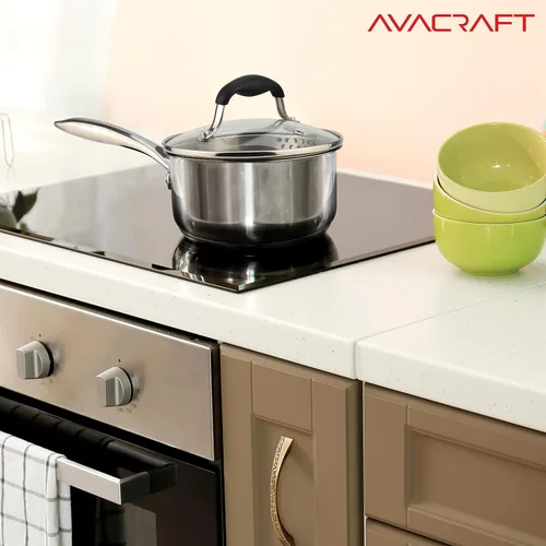 Miniatura 6 de AVACRAFT Cacerola de acero inoxidable con tapa de filtro de vidrio, dos boquillas laterales para verter fácilmente con mango ergonómico, olla