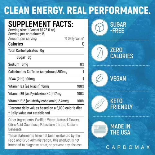 Miniatura 3 de CardoMax - Paquetes de bebidas energéticas - Paquetes de cafeína líquida para hombres y mujeres con BCAA, vitamina B12, vitamina B6 y B3 - Sin