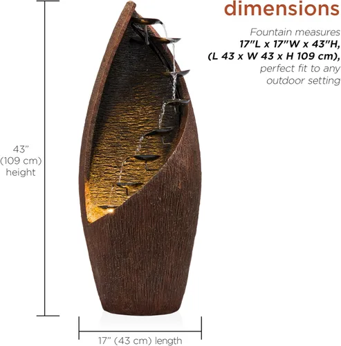 Miniatura 3 de Alpine Corporation Fuente de agua de metal de bronce escalonado contemporáneo de 43 pulgadas de alto con luces LED, elegante función de agua al aire